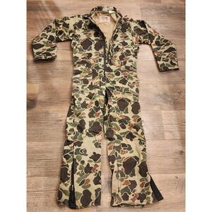 VTG Walls Green Camo Blizzard Pruf Insulated Coveralls USA Made Youth Size 18